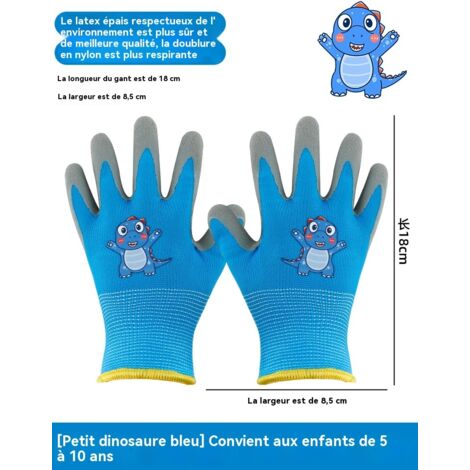 Gants de jardinage pour enfants, gants antidérapants en latex épais, respirants, avec motif mignon, adaptés aux enfants de 5 à 10 ans-blue