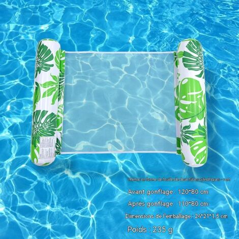 Hamacs gonflables de piscine à thème tropical, modèles à double boudin avec porte-gobelets, lits flottants portables - hamac feuille cylindrique verte(pompe non requise) (1/5)