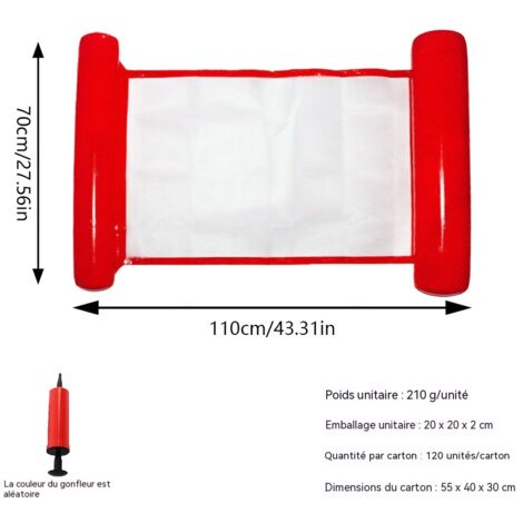Hamac gonflable rayé pour piscine, fauteuil flottant aquatique à 2 bouées, matelas gonflable portable pour adultes et enfants - Rouge (pompe à air) (couleur unie) (1 pièce)