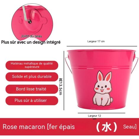 Seau en métal pour enfants, seau coloré épais avec poignée sécurisée, idéal pour jardin, plage et jeux-rose