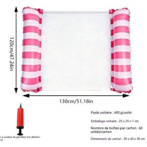 Hamac gonflable rayé pour piscine, fauteuil flottant aquatique à 2 tubes, matelas gonflable portable pour adultes et enfants - double rayure - rose (pompe à air) (1/5)