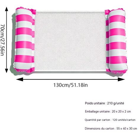 Hamac gonflable rayé pour piscine, 2 bouées, chaise longue aquatique, matelas gonflable portable pour adultes et enfants - Rose (sans pompe) (1 pièce)