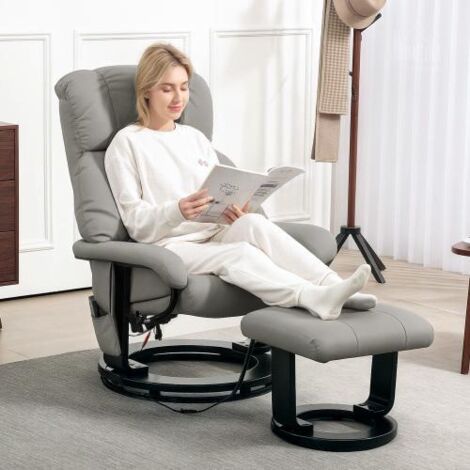 Fauteuil inclinable repose pieds massage poches latérales cuir synthétique gris (1/5)