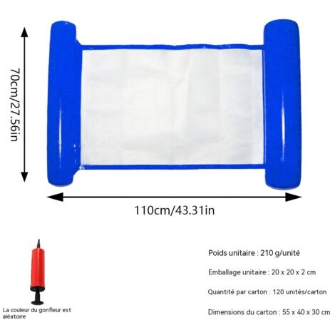 Hamac gonflable rayé pour piscine, fauteuil flottant aquatique à 2 bouées, matelas gonflable portable pour adultes et enfants - Bleu foncé (pompe à air) (uni) (1 pièce) (1/5)