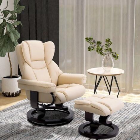 Fauteuil inclinable repose pieds salon chambre cuir synthétique beige