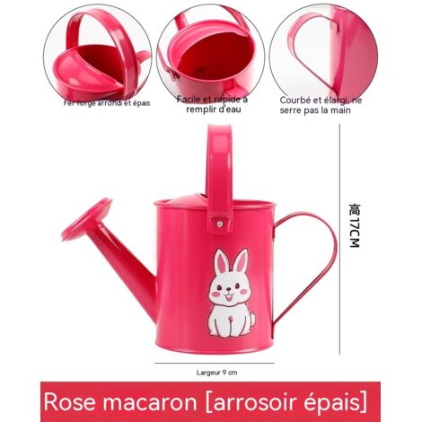 Arrosoir en métal pour enfants, arrosoir coloré épais avec poignée confortable, parfait pour arroser les plantes et jeux-rose