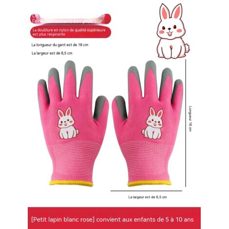 Gants de jardinage pour enfants, gants antidérapants en latex épais, respirants, avec motif mignon, adaptés aux enfants de 5 à 10 ans-rose (1/5)