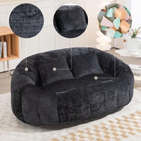 Pouf fauteuil inclinable durable confortable siège relaxation sol chenille noir (1/5)