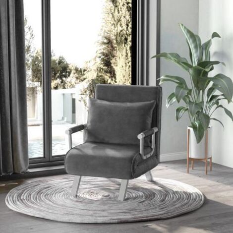 Canapé lit 3 en 1 fauteuil inclinable hôtes matelas 65x69x80cm gris (1/4)