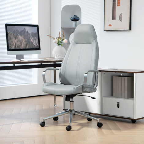 Chaise bureau fauteuil de bureau hauteur réglable fonction à bascule à roulettes pivotantes 68 x 65 x 119-128,5 cm gris (1/5)