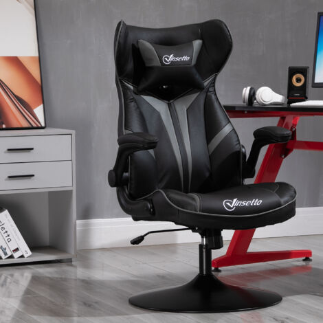 Vinsetto Fauteuil gamer chaise de jeu gaming pivotante 360° ergonomique hauteur réglable accoudoirs revelables coussin têtière inclus revêtement similicuir 67 x 70 x 106-112 cm gris clair et noir (1/5)
