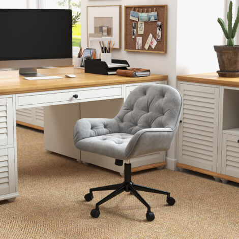Chaise de bureau fauteuil en velours siège pivotant à 360 réglable hauteur 60 x 61 x 81 91 cm gris clair (1/5)