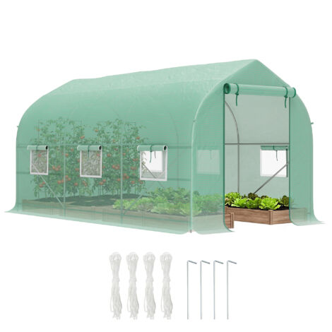 Serra a Tunnel Anti-UV avec 6 Finestre a Rete e Ingresso Arrotolabile, en Metallo e PE, 4x2x2 m, Vert (1/5)