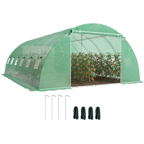 Serre Tunnel de Jardin Serre Maraîchère Acier Galvanisé Ø25mm et Structure Renforcée 395x595x199cm Vert (1/5)