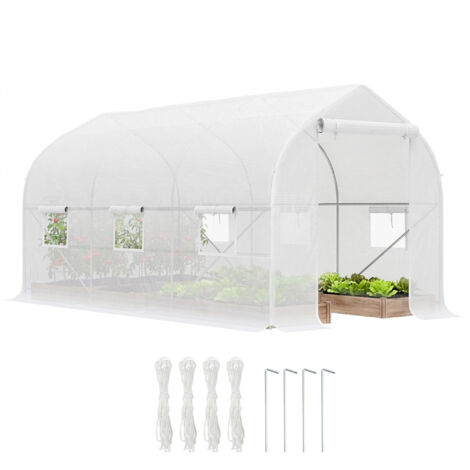 Serra a Tunnel Anti-UV avec 6 Finestre a Rete e Ingresso Arrotolabile, en Metallo e PE, 4x2x2 m, Bianco (1/5)