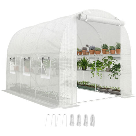 Serre d'environ 2,7 x 2 x 2 m, serre en aluminium avec étagères, enroulable, porte zippée, 6 fenêtres en filet, poteaux de support (1/5)
