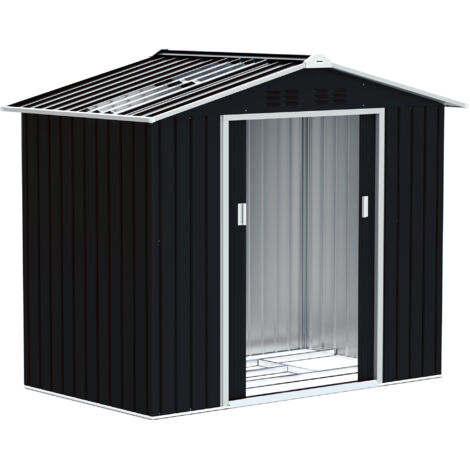 Casetta da Giardino en Metallo avec Prese d'Aria et Double Porta Scorrevole, 277x195x192 cm, Grigio Scuro (1/5)