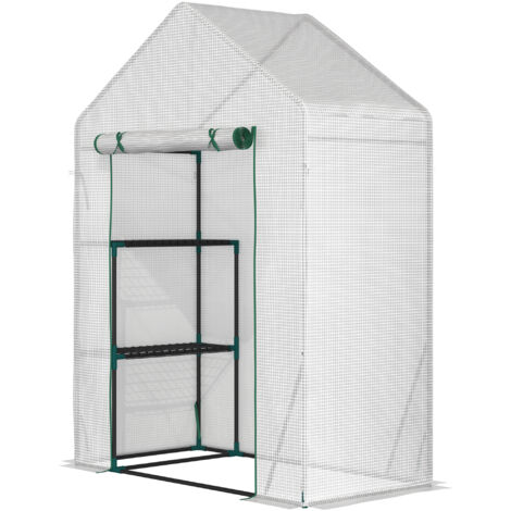 Serra da Giardino en PE et Acciaio per Esterni avec 2 échafaudages et Porta Avvolgibile, 143x73x195 cm, Bianco (1/5)