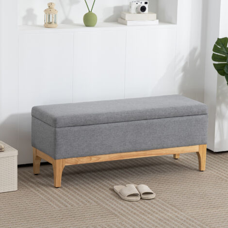 Banc de rangement, coffre de rangement avec couvercle amovible style scandinave, en tissu lin, 110 x 39 x 45 cm, gris (1/5)
