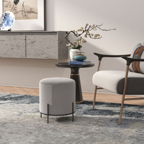 Pouf ottoman tabouret pouf repose-pied en velours pieds en acier pour salon chambre Ø 35 x 38 cm gris clair (1/5)