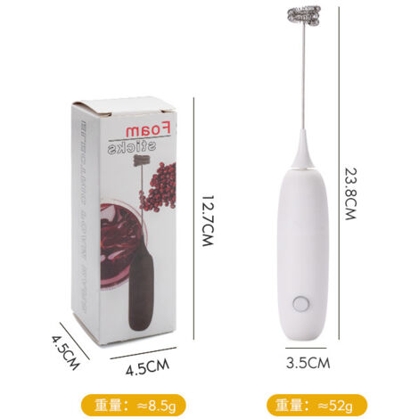 Mousseur à lait électrique portable - Tête de mélange à ressort en acier inoxydable 304 - Corps antidérapant en ABS - Facile à utiliser - Blanc (1/5)