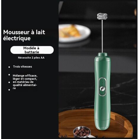 Mousseur à lait électrique - 3 vitesses - Fonctionne sur piles - (Vert) - Tête de mélange en acier inoxydable 304 (1/5)