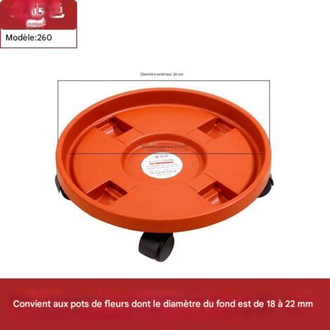 Support à fleurs mobile à roulettes, en polypropylène épais, avec soucoupe de drainage, idéal pour les jardins, balcons et plantes d'intérieur - Diamètre intérieur 23 cm