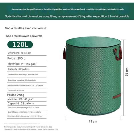 Sac de rangement pour jardin avec couvercle - Imperméable et résistant - Plusieurs capacités -120L (1/5)