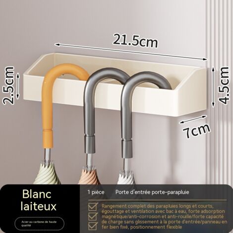 Support magnétique pour parapluie, sans perçage, avec bac égouttoir, pour parapluies à long manche, antirouille - blanc