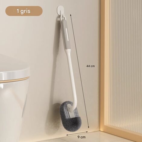 Brosse WC à long manche en forme de S, brosse de nettoyage WC à poils en silicone, brosse de nettoyage murale pour salle de bain, brosse WC sans recoins inaccessibles - Lot de 2 (1/5)