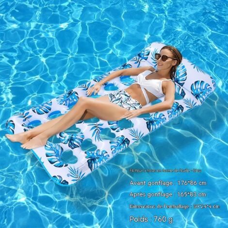 Hamac gonflable flottant de style tropical, design perforé, porte-gobelet intégré, lit flottant portable - Hamac flottant perforé bleu(pompe non requise) (1/5)