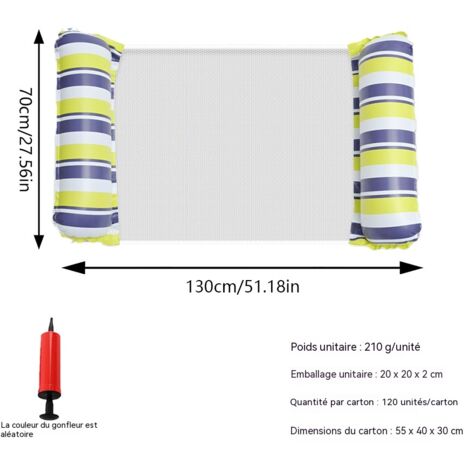 Hamac gonflable rayé pour piscine, chaise longue aquatique 2 barres, bouée portable pour adultes et enfants - Bleu-vert (Pompe à air) (Rayée) (1 unité) (1/5)