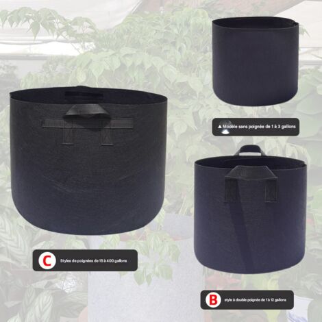 Sacs de plantation en tissu non tissé épais et résistant, avec poignées, respirants à 360°, adaptés aux légumes, fleurs, arbres, etc. - Gris - 7 gallons (26,5 litres) - Double poignées (35 x 28 cm)