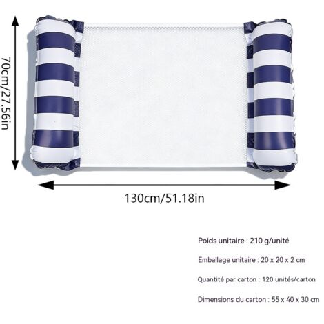 Hamac gonflable rayé pour piscine, 2 bouées, chaise longue aquatique, matelas gonflable portable pour adultes et enfants - Bleu foncé (sans pompe) (1 pièce) (1/5)