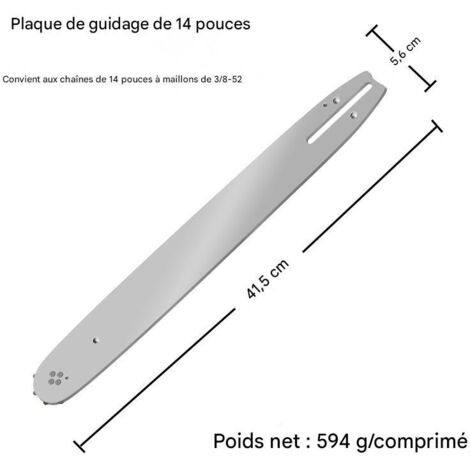 Plaque de guidage de chaîne de 36,5 cm (14 3/8 po), pour 52 maillons, pour la coupe du bois dur et le jardinage