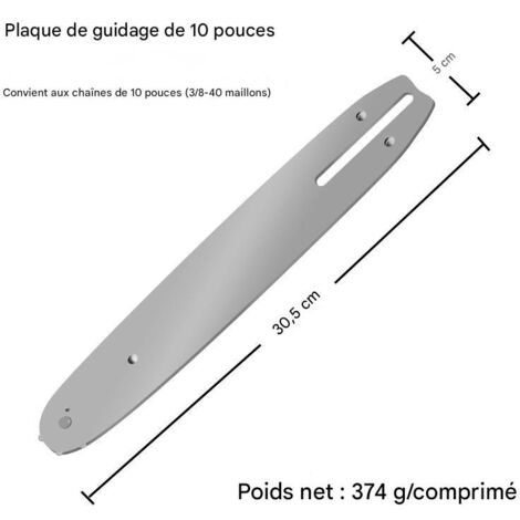 Plaque de guidage de chaîne de 26,4 cm (10 3/8 po), pour 40 maillons, pour l'élagage et la coupe du bois
