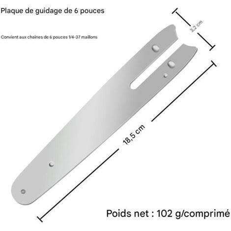 Plaque de guidage de chaîne de 15,9 cm (6 1/4 po), pour 37 maillons, pour la taille des haies et l'élagage- 3 pièces