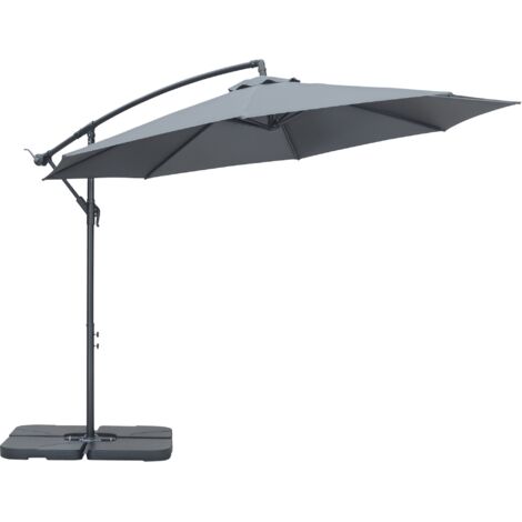 Parasol déporté, parasol de jardin, avec pied en croix, résistant aux intempéries, 292 cm x 292 cm x 247 cm, gris (1/5)