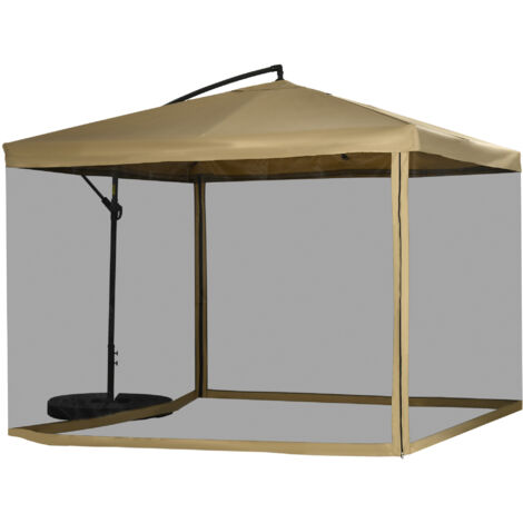 Parasol déporté Outsunny avec moustiquaire, manivelle incluse, ouverture de ventilation, 295 cm x 295 cm x 260 cm, blanc et noir