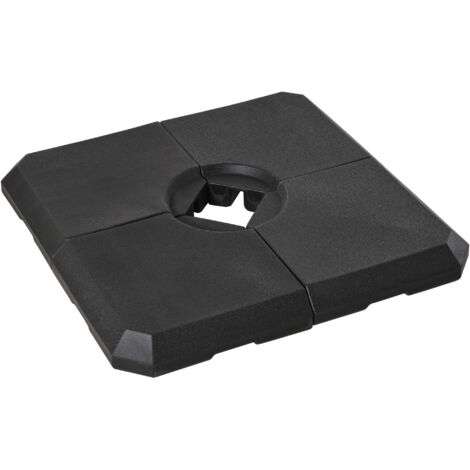 Lot de 4 poids pour parasol Outsunny, lestables avec 80 kg d'eau ou 120 kg de sable, en PEHD noir, 100 x 100 x 9,5 cm (1/5)
