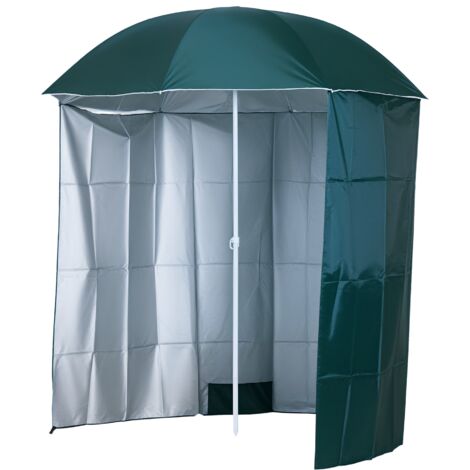 Parasol de plage Outsunny avec panneau latéral, polyester vert foncé, 2,2 x 2,2 m (H) (1/5)