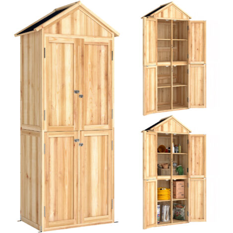Armoire de Jardin en Bois Abri à Outils Rangement Extérieur Toit en Pointe en Asphalte 82x50x190cm Bois Naturel (1/5)