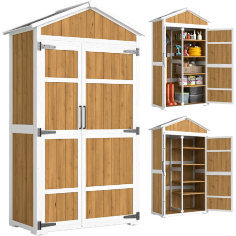 Armoire de Jardin Abri de Jardin Étanche avec Toit en Métal Double Porte pour Outils de Jardinage 105x55x179cm Naturel (1/5)