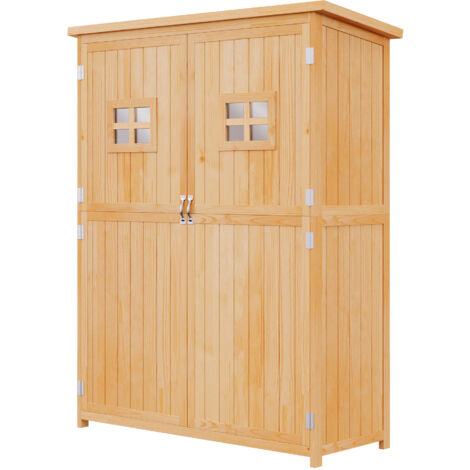 Abri de jardin en bois avec double porte, étagères et fenêtres, 127,5 x 50 x 164 cm (1/5)