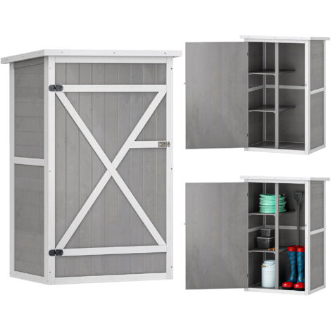 Outsunny Armoire abri de Jardin Remise pour Outils Bois de Sapin pré-huilé Toit bitumé incliné - Grande Porte verrouillable loquet - 2 étagères - dim. 75L x 56l x 115H cm (1/5)
