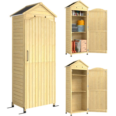 Armoire de Jardin en Bois Toit Acier Galvanisé Texture Gaufrée Étagères Réglables 85x58x213cm Bois Naturel (1/5)