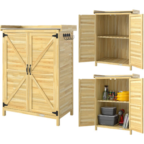Armoire de jardin, armoire extérieure de rangement en bois, plan de travail en métal galvanisé, 71,5x39x95cm, naturel (1/5)