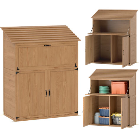 Armoire de jardin avec table rabattable et toit, 110 x 54 x 136 cm, Sapin, Brun (1/5)