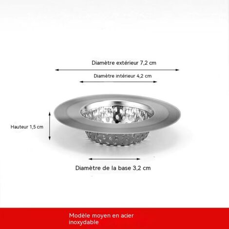 Filtre d'évier moyen en acier inoxydable naturel 7 cm, panier anti-obstruction pour évier/évier de cuisine- Lot de 5 (1/5)
