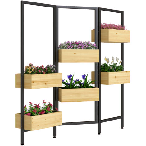 Jardinière avec brise-vue, treillis pliable, 6 jardinières avec trous de drainage, en acier. (1/5)